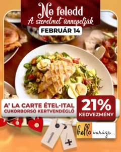 cukorborsó kertvendéglő a la carte étel ital vacsora randi páros valentin nap